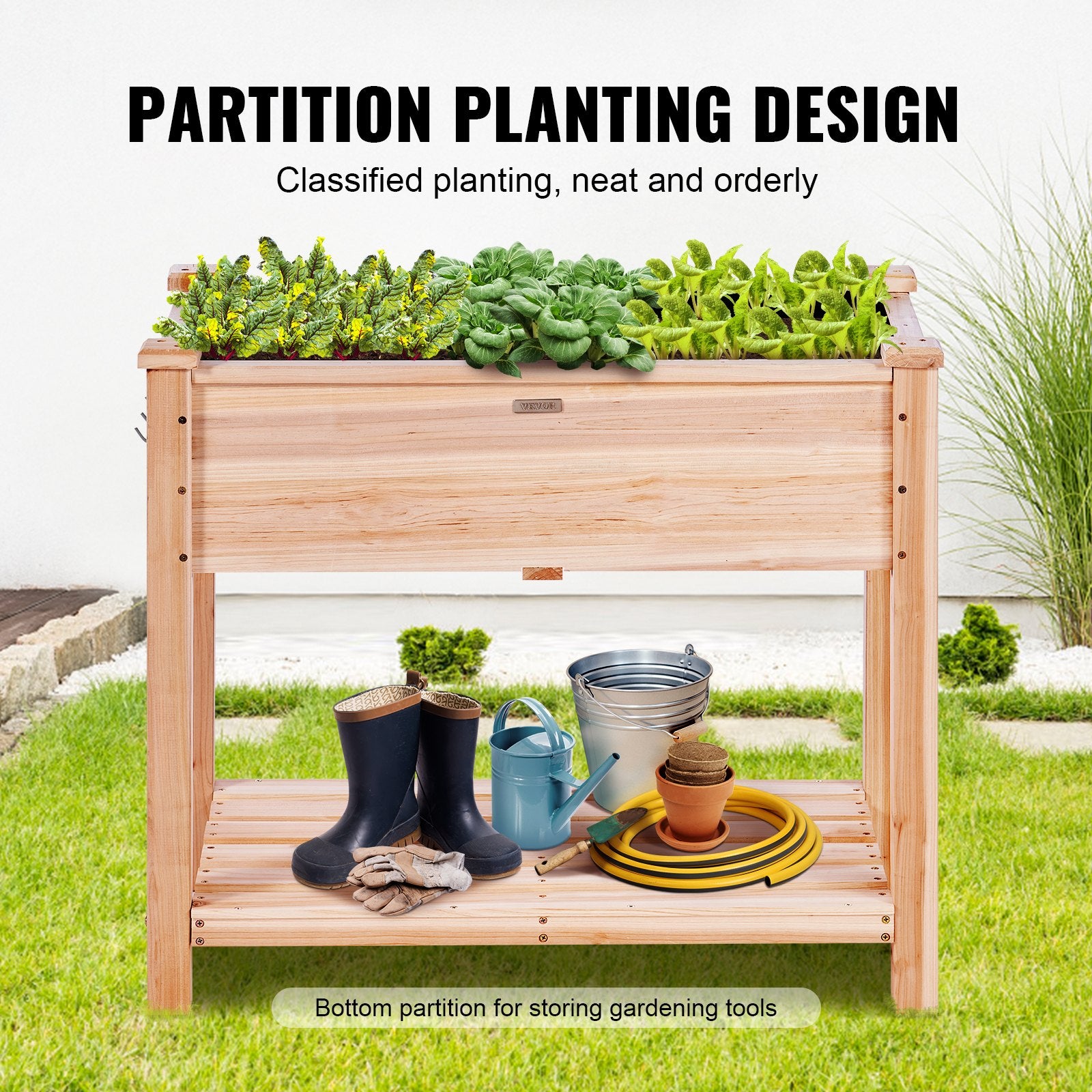 Wooden Raised Garden Bed Planter Box 33.9x18.1x30' Flower Vegetable Herb