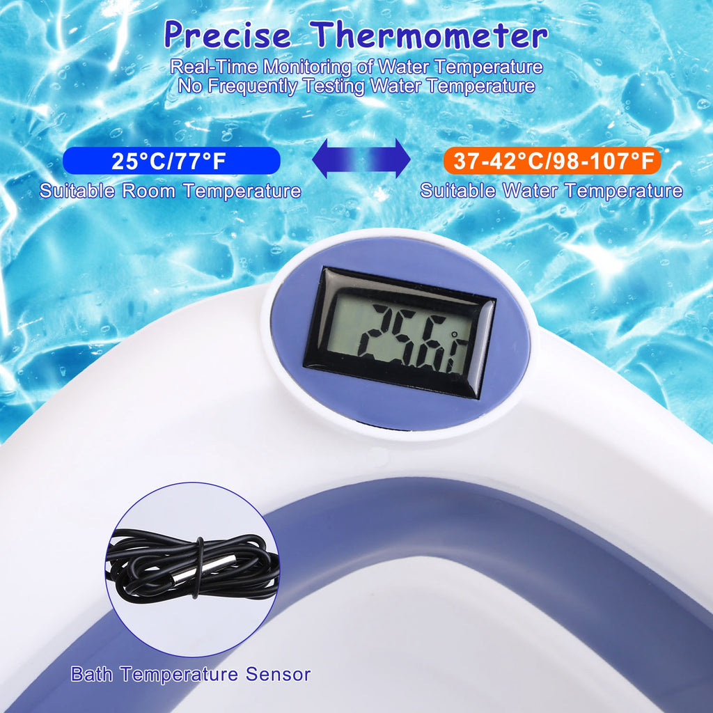 1Pc Baby Bath Tub With Thermometer Collapsible Travel Friendly 0 To 24Months Baby Bathtub With Drain Hole For Newborn Infant Toddler Odorless Toxic Free Foldable Bathtub