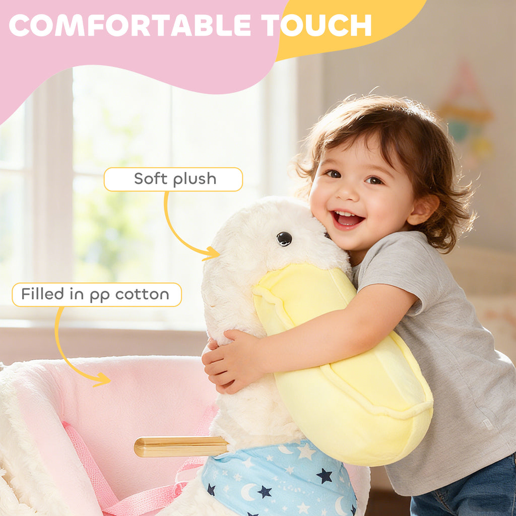 Baby Rocking Horse, Kids Ride on Pelican Rocking Horse for Toddlers 18–36 Months with Realistic Duck Sound, White