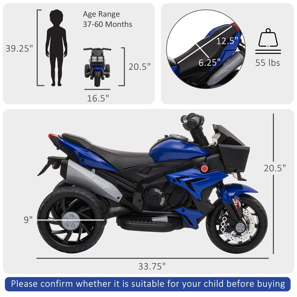 6V Kids Motorcycle Toddler Ride-on Toy, High-Traction Battery-Operated Mini Electric Motorbike with Forward/Reverse Switch, Music, Headlights, Horn, Blue
