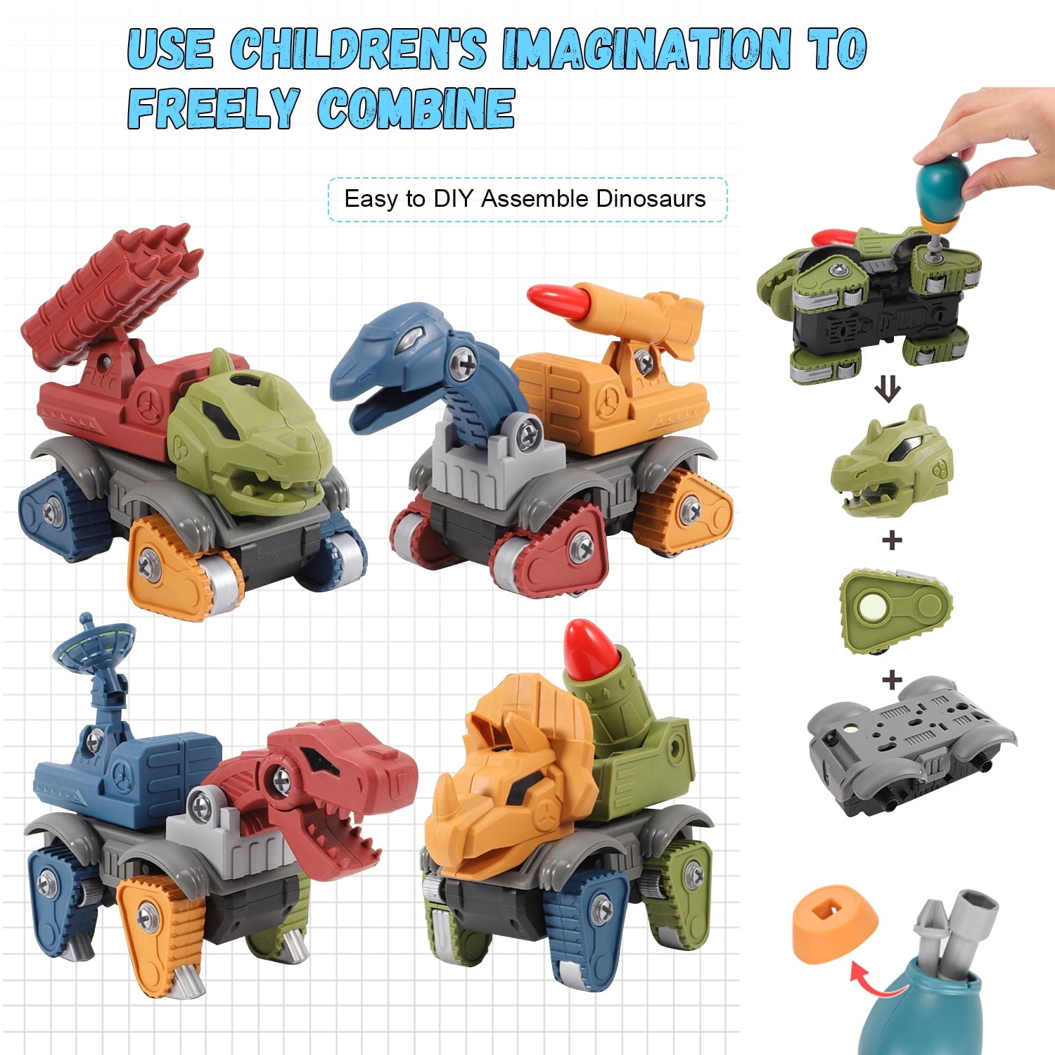 5 Pack Take Apart Dinosaur Toys, STEM Construction Building Kids Toys, Children's Day Gifts, Age 3