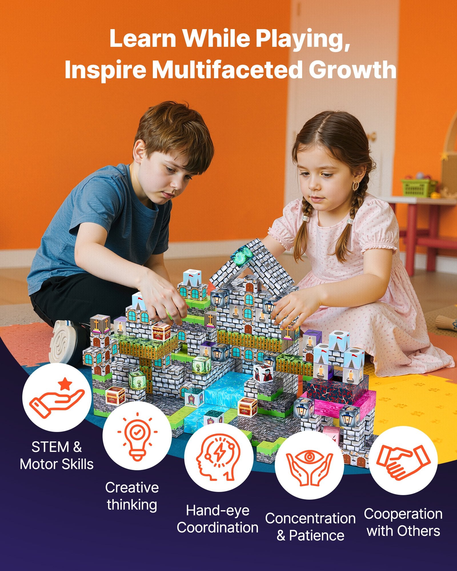 Magnetic Blocks 100 PCS Cemetery Zombies Set STEM Montessori Sensory Toys
