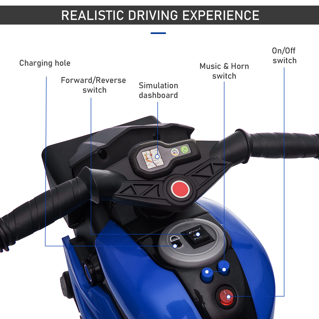 6V Kids Motorcycle Toddler Ride-on Toy, High-Traction Battery-Operated Mini Electric Motorbike with Forward/Reverse Switch, Music, Headlights, Horn, Blue