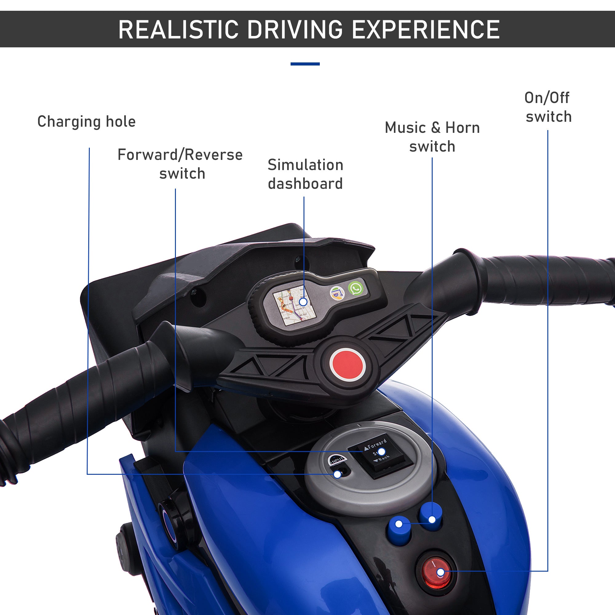 6V Kids Motorcycle Toddler Ride-on Toy, High-Traction Battery-Operated Mini Electric Motorbike with Forward/Reverse Switch, Music, Headlights, Horn, Blue