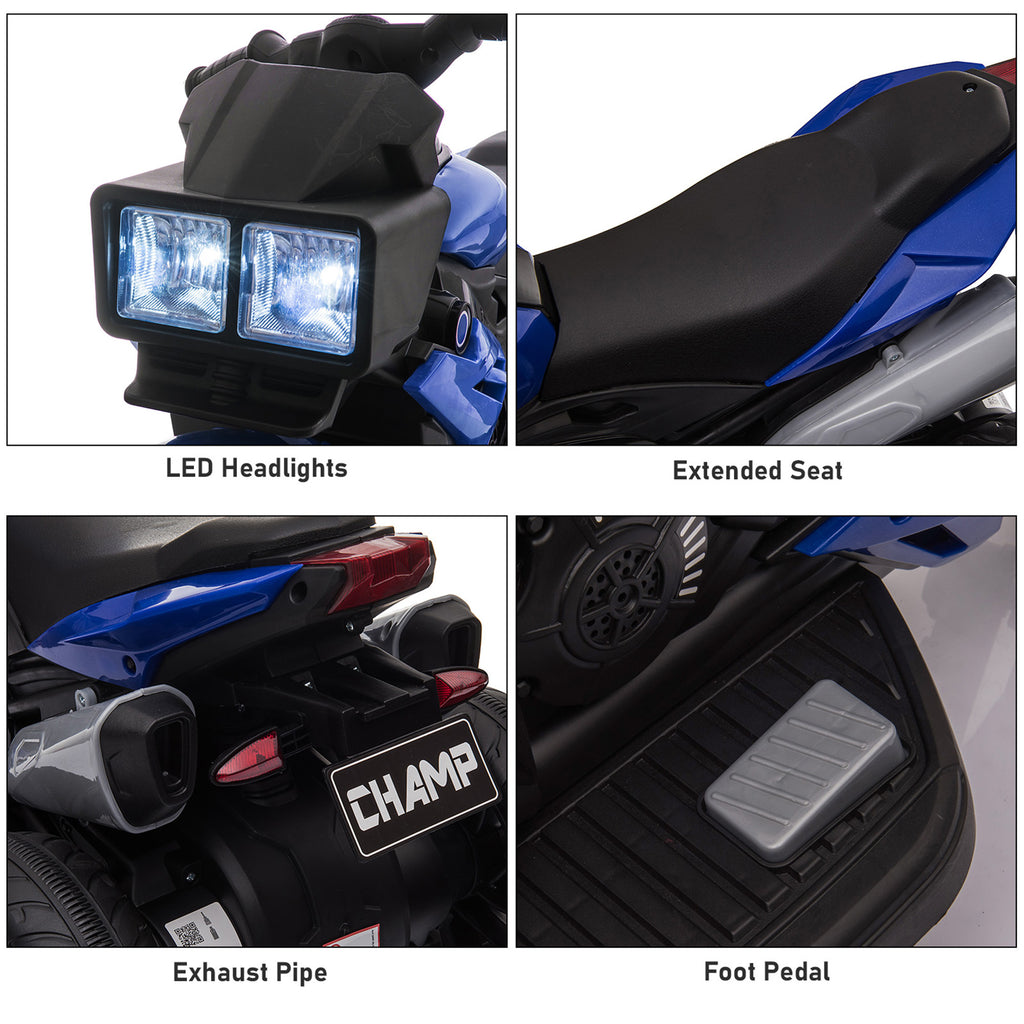 6V Kids Motorcycle Toddler Ride-on Toy, High-Traction Battery-Operated Mini Electric Motorbike with Forward/Reverse Switch, Music, Headlights, Horn, Blue