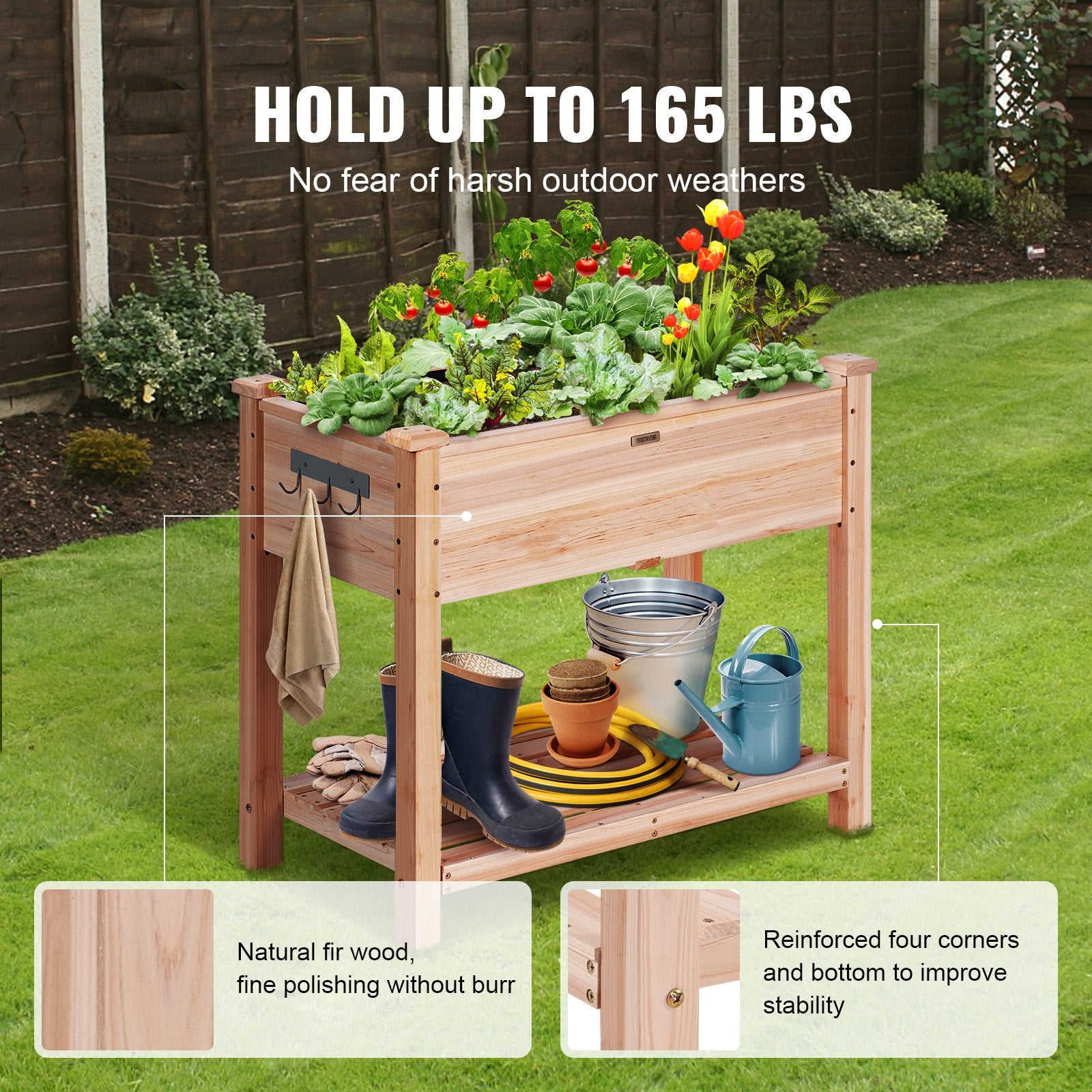 Wooden Raised Garden Bed Planter Box 33.9x18.1x30' Flower Vegetable Herb