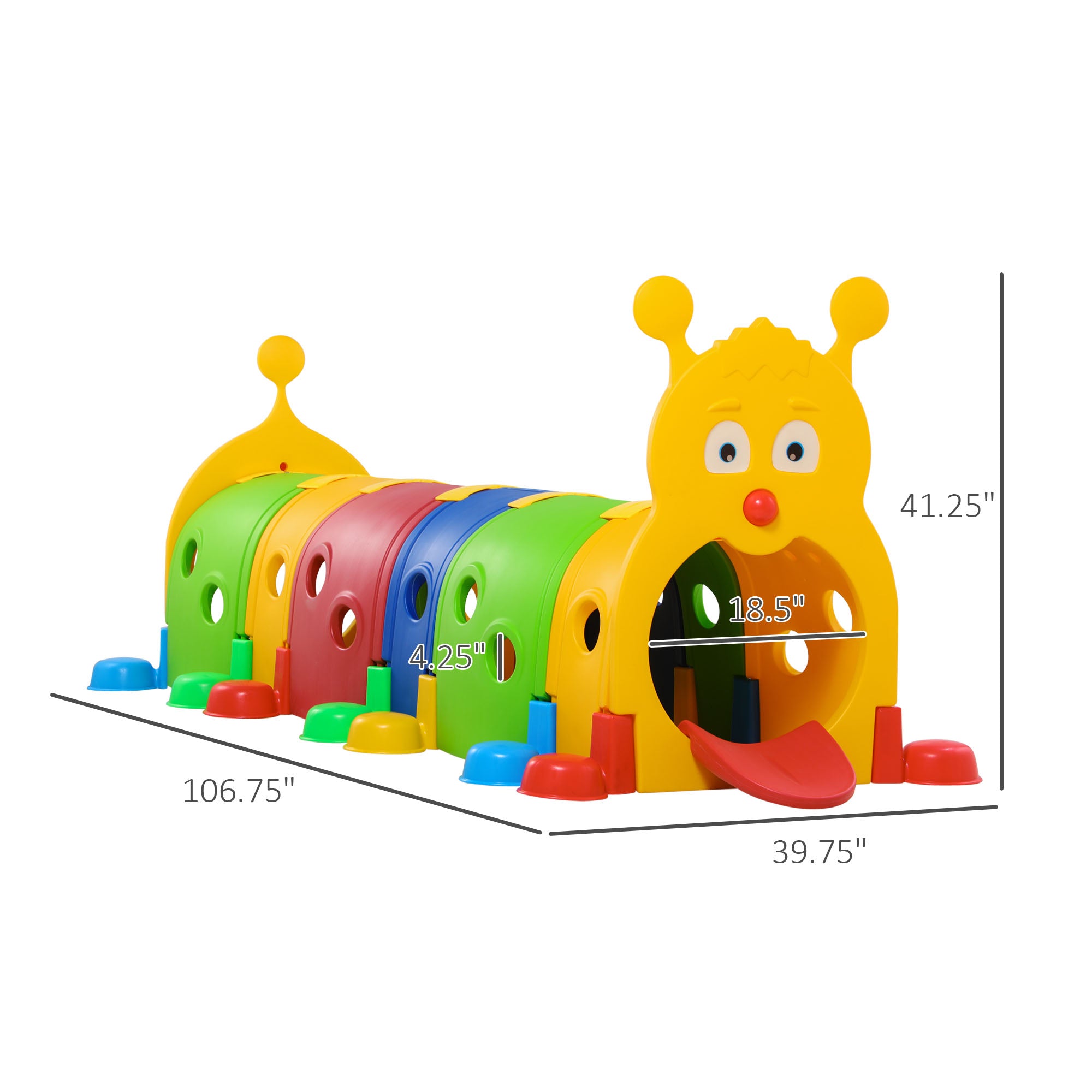 Caterpillar Tunnel, Toddler Tunnel for Kids Crawl and Climb Through, Kids' Play Structure Indoor Outdoor, 6 Sections, Multicolored