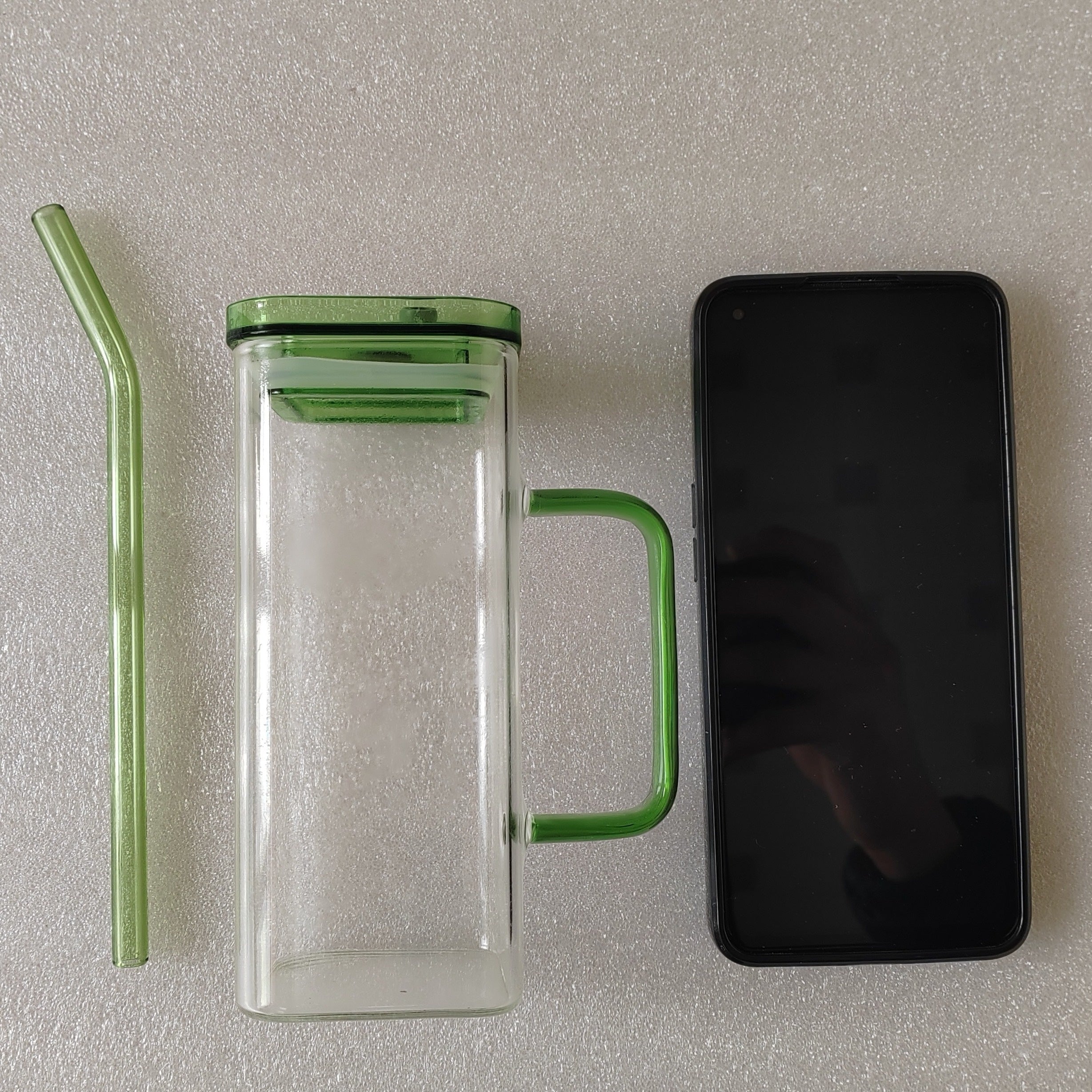 1 Pcs Green Glass Straw Cup, 6 Colors Square Glass Cup With Straw And Lid, High Borosilicate Glass Cup, Milk Cup, Juice Cup, Cold Drink Cup, Coffee Cup, Tea Cup, Office Cup, Gift Cup