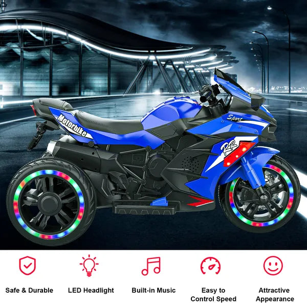 Electric Motorcycle For Kids, 12V Battery Powered Ride On Toys 3 Wheels Motorcycle With LED Lights, Bluetooth Music, Blue - No Shipping On Weekends - Temu, Walmart Amazon Prohibited